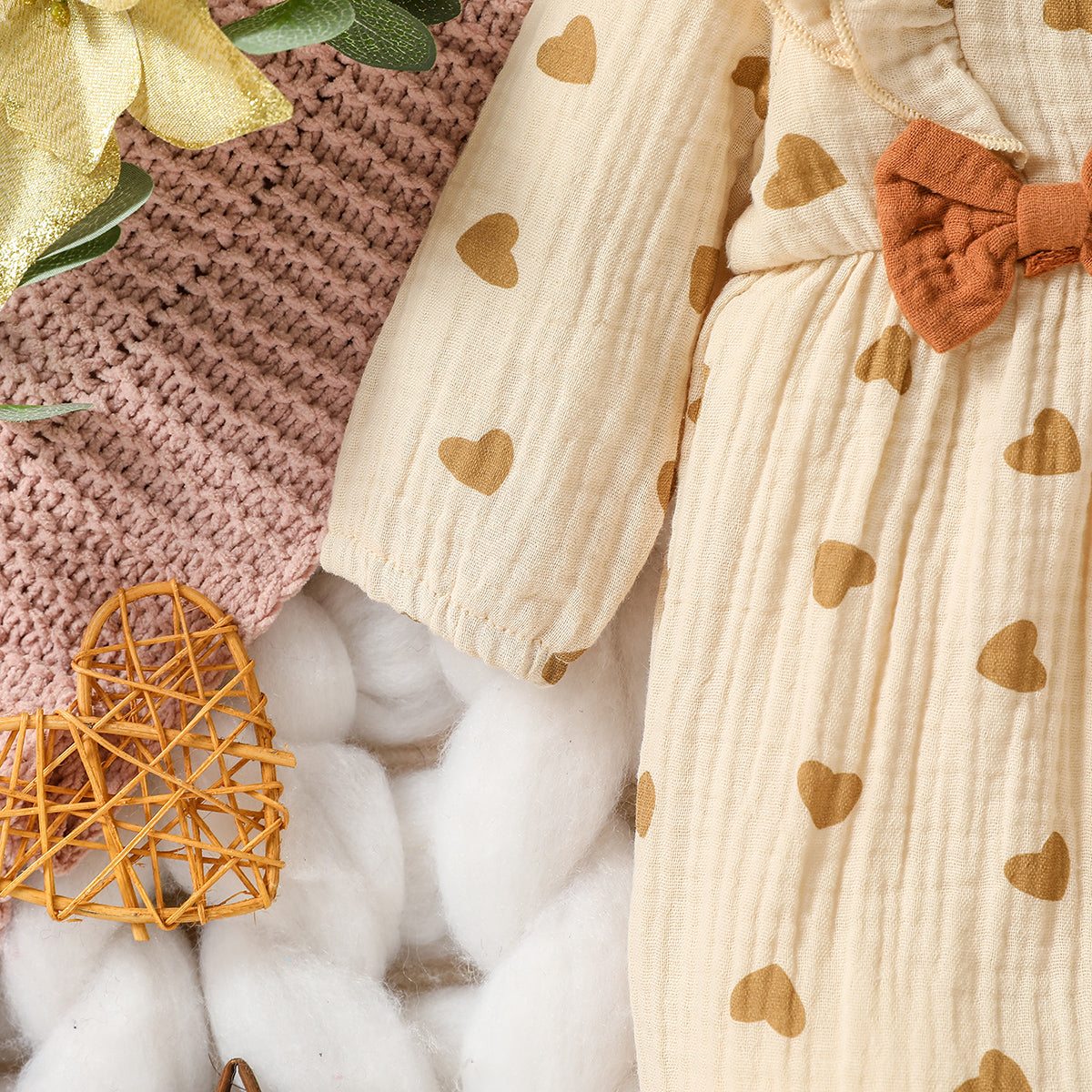 Sweetheart Days – Baby Girl Summer Cotton Jumpsuit with Bowknot & Love Print