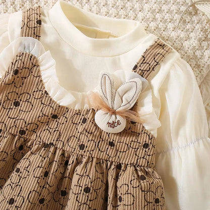 BlushBunny – Autumn Lace Floral Dress with Lantern Sleeves & Faux Halter Detail