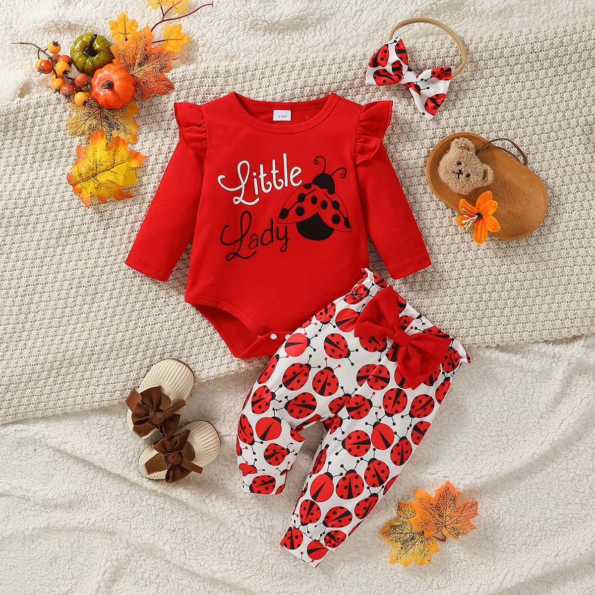 LadyLove – 3-Piece Baby Girl Outfit with Ladybird Bodysuit, Pants & Headband